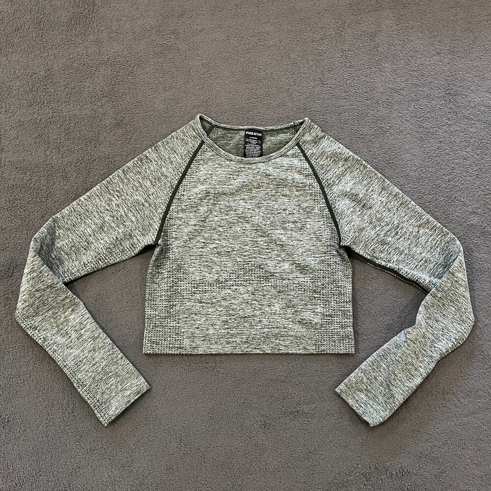 PINK Victoria's Secret Heather Gray Seamless Thumbholes Crop Top Women's Size M